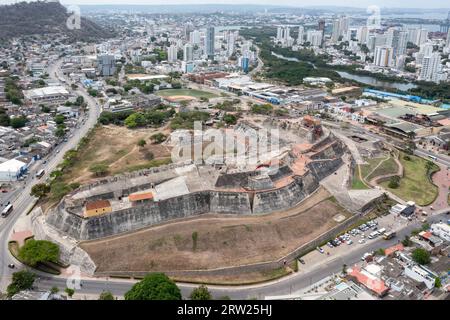 Historische Festung und Burg Castillo San Felipe de Barajas, Cartagena de Indias, kolumbianische Karibik. Stockfoto