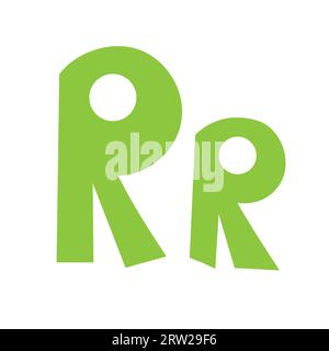 Doodle verspielter Buchstabe R Großbuchstaben, Kleinbuchstaben abc bunte Karikatur lustige Stil, englische Alphabet Vektor-Illustration, bunte handgeschriebene Schriftzeichen, Symbole, süße trendige dekorative Schrift Stock Vektor