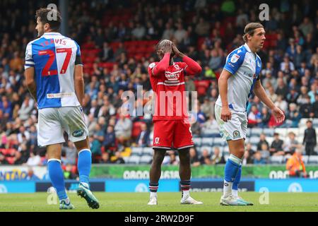 Emmanuel Latte Lath #9 von Middlesbrough reagiert auf eine verpasste Chance beim Sky Bet Championship Match Blackburn Rovers vs Middlesbrough in Ewood Park, Blackburn, Großbritannien, 16. September 2023 (Foto: Gareth Evans/News Images) Stockfoto