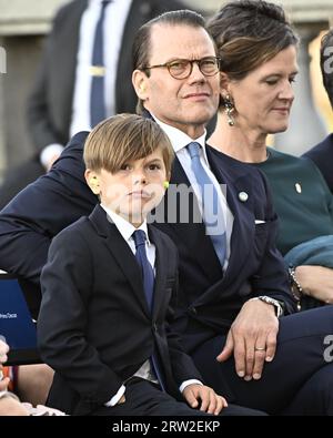 Stockholm, Schweden. September 2023. Prinz Oscar und Prinz Daniel beim Jubiläumskonzert auf Norrbro in Stockholm, Schweden, am 16. September 2023, im Zusammenhang mit der 50-jährigen Thronbesteigung von König Carl XVI. Gustaf. Foto: Jonas Ekströmer/TT/Code 10030 Credit: TT News Agency/Alamy Live News Stockfoto