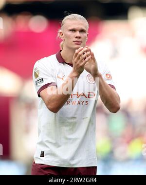 Erling Haaland von Manchester City nach dem Spiel der Premier League im London Stadium in London. Bilddatum: Samstag, 16. September 2023. Stockfoto