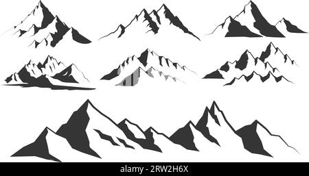 Berge Silhouetten auf dem weißen Hintergrund. Vektor-Set von Outdoor-Design-Elemente. Stock Vektor