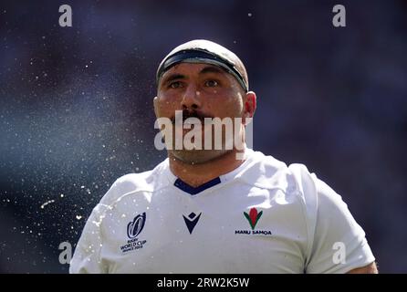 Samoas James lag während des Rugby World Cup 2023, Pool D Match im Stade de Bordeaux, Frankreich. Bilddatum: Samstag, 16. September 2023. Stockfoto