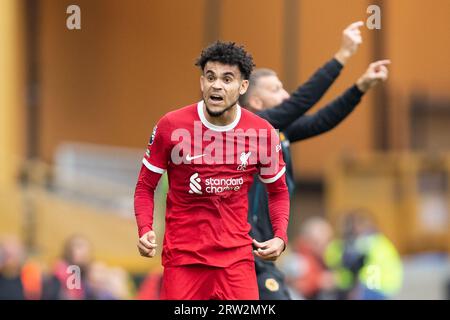 Wolverhampton, Großbritannien. September 2023. Luis Díaz aus Liverpool während des Premier League-Spiels zwischen den Wolverhampton Wanderers und Liverpool in Molineux, Wolverhampton am Samstag, den 16. September 2023. (Foto: Gustavo Pantano | MI News) Credit: MI News & Sport /Alamy Live News Stockfoto