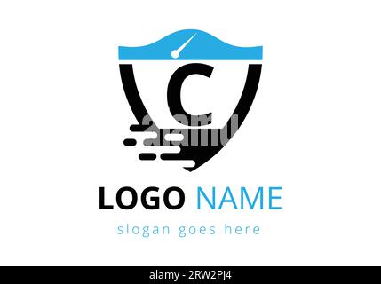 Erstes C-Monogramm-Alphabet mit Speed-Logo-Design. Moderner Brief mit Speed-Logo Stock Vektor