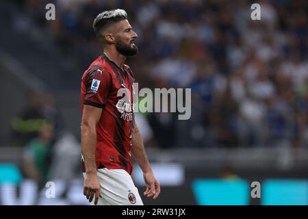 Mailand, Italien. September 2023. Olivier Giroud vom AC Mailand reagiert beim Spiel der Serie A in Giuseppe Meazza, Mailand. Auf dem Bild sollte stehen: Jonathan Moscrop/Sportimage Credit: Sportimage Ltd/Alamy Live News Stockfoto