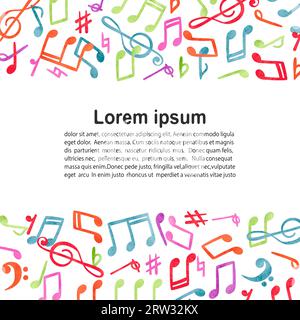 Hand gezeichnete Musiknotizen Ornamentumrandung isoliert auf weißem Hintergrund. Vektor-musikalische Illustration. Stock Vektor
