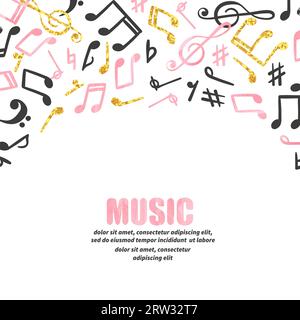 Handgezeichnete Musiknotizen mit Zierleiste. Musikalischer Hintergrund des Vektors. Stock Vektor