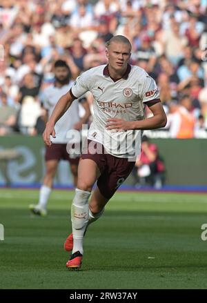 London, Großbritannien. September 2023. Erling Haland aus Manchester City während des Spiels West Ham vs Manchester City Premier League im London Stadium Stratford. Quelle: MARTIN DALTON/Alamy Live News Stockfoto