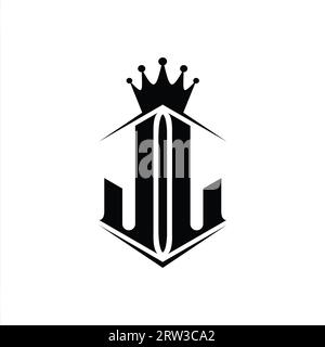 JL Letter Logo Monogramm sechseckige Schildform Krone mit scharfer Design-Vorlage Stockfoto