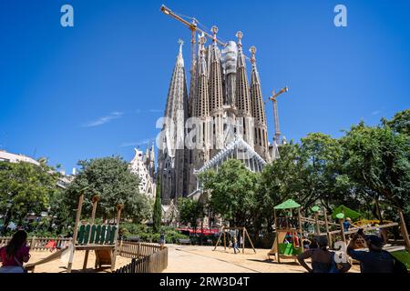 Die Basilika Sagrada Familia in Barcelona, Spanien am 28. August 2023 Stockfoto