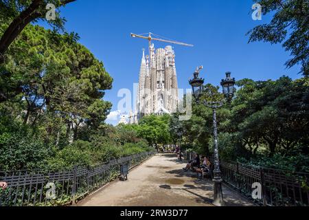 Die Basilika Sagrada Familia in Barcelona, Spanien am 28. August 2023 Stockfoto