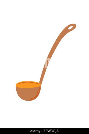 Suppenkelle Hand gezeichnet Cartoon einfache Doodle Stil Vektor Illustration, Küchenutensilien Design-Element, Kochgeschirr mit langem Griff zum Servieren von Geschirr Stock Vektor