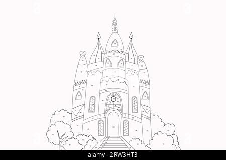 Malseite für Kinder mit Schloss, Palast. Farbe nach Zahlen. Malbuch. Vektordarstellung. Mathematikpädagogisches Kinderspiel Stock Vektor