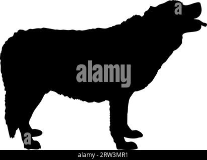 Hund bellt Silhouette Zeichen Vektor Illustration. Schwarze Hunde- oder Wolfsform auf weißem Hintergrund. Schutzkonzept. Berufskliniken Logo konzeptionelle Illustration Stock Vektor