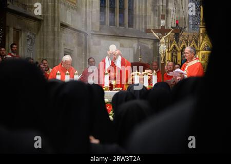 Kardinal Pietro Parolin feiert die heilige Messe am fest der Verehrung des Heiligen Kreuzes in der St. Martin-Kathedrale in Bratislava, Slowakei. Stockfoto