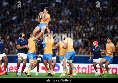 Paris, Frankreich. September 2023. Tomas Inciarte während der Rugby union World Cup RWC 2023, Pool Ein Spiel zwischen Frankreich und Uruguay im Stade Pierre Mauroy am 14. September 2023 in Lille, Frankreich. Quelle: Victor Joly/Alamy Live News Stockfoto