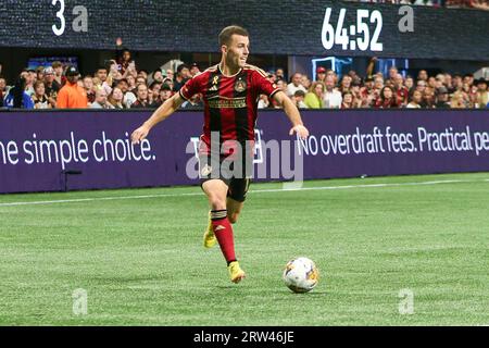 Atlanta, Georgia, USA. September 2023. Brooks Lennon (11), Verteidiger der Atlanta United, im Mercedes Benz Stadium gegen Inter Miami. (Bild: © Debby Wong/ZUMA Press Wire) NUR REDAKTIONELLE VERWENDUNG! Nicht für kommerzielle ZWECKE! Quelle: ZUMA Press, Inc./Alamy Live News Stockfoto