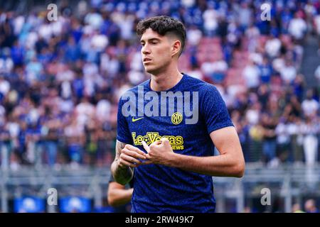 Alessandro Bastoni (FC Inter) während des italienischen Meisterschafts-A-Fußballspiels zwischen dem FC Internazionale und dem AC Mailand am 16. September 2023 im Giuseppe Meazza Stadion in Mailand, Italien Stockfoto