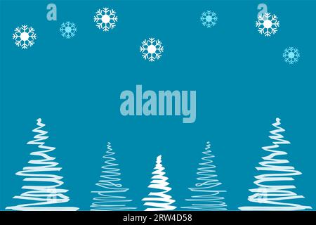 Schneeflocke fällt und bedeckt die Kiefer mit blauem Himmel im Hintergrund, Weihnachtsbaum mit Schnee in der Stille Nacht Stock Vektor