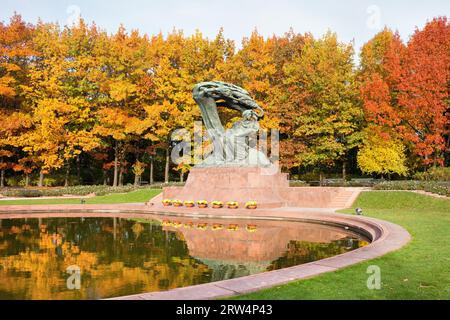 Fryderyk-Chopin-Denkmal in der Herbstlandschaft des königlichen Lazienki-Parks in Warschau, Polen, entworfen um 1904 von Waclaw Szymanowski (1859-1930) Stockfoto