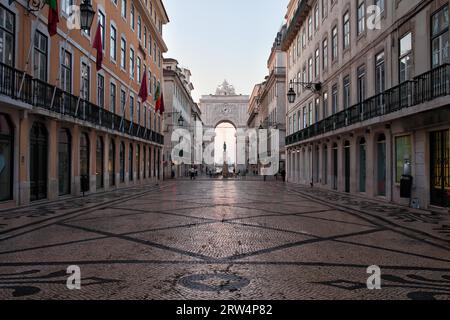 Rua Augusta Hauptfußgängerzone am Morgen, Stadt Lissabon, Portugal Stockfoto