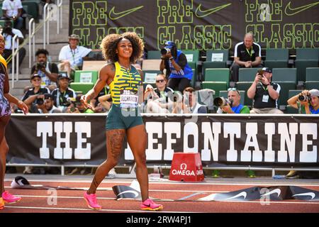 SHA’Carri Richardson (USA) wird bei der Diamond League Championship am 16. September 2023 in Eugene, Ore. Vierter im 100-m-Dash der Frauen (Thomas Fernandez/Image of Sport). Stockfoto