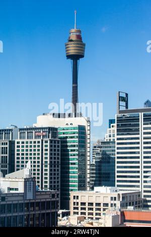 Sydney, Australien, 14. Mai, der Blick zum Sydney Tower im Geschäftsviertel von Sydney am 14. Mai 2014 Stockfoto