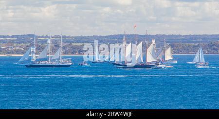 Die Flotte der Tall Ships verlässt Port Phillip Bay von PT Nepean in der Nähe von Melbourne, Australien Stockfoto