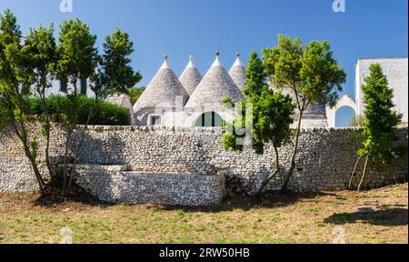 Trullo, Trulli, traditionelle Rundhäuser, Steinmauer, Martina Franca, Valle d'Itria, Trullo-Tal, Apulien, Apulien, Italien Trullo, traditionelle Runde Stockfoto