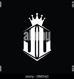 JL Letter Logo Monogramm sechseckige Schildform Krone mit scharfer Design-Vorlage Stockfoto