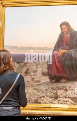 Moskau, Russland - 08.10.2023 - berühmtes Gemälde von Iwan Kramskoj , der Christus in der Wildnis, ausgestellt in der Tretjakow-Galerie Stockfoto