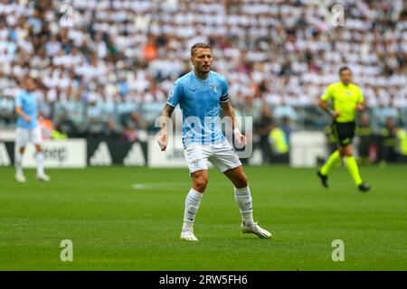 Ciro immobile von SS Lazio während des Spiels zwischen Juventus FC und SS Lazio am 16. September 2023 im Allianz-Stadion in Turin, Italien. Stockfoto