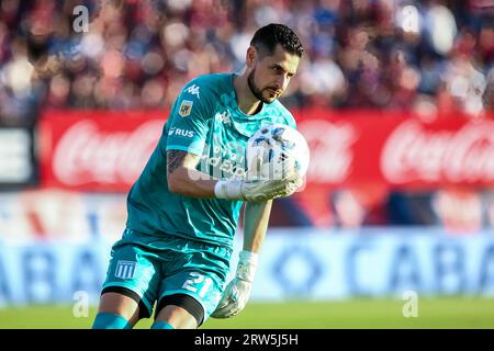 Buenos Aires, Argentinien. September 2023. Gabriel Arias von Racing in Aktion während des Spiels zwischen San Lorenzo vs Racing als Teil der Copa de la Liga 2023 im Pedro Bidegain Stadion. Endstand: San Lorenzo 1:1. Quelle: SOPA Images Limited/Alamy Live News Stockfoto