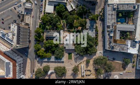 San Antonio, TX, USA. September 2023. 15. September 2023-San Antonio, TX: Luftaufnahme der historischen spanischen Mission The Alamo in San Antonio, Texas. (Bild: © Walter G Arce SR Grindstone Medi/ASP) NUR REDAKTIONELLE VERWENDUNG! Nicht für kommerzielle ZWECKE! Stockfoto