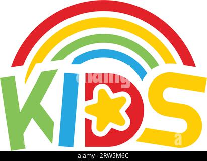 Modernes, farbenfrohes Design mit Regenbogenlogo und Sternen für KINDER Stock Vektor