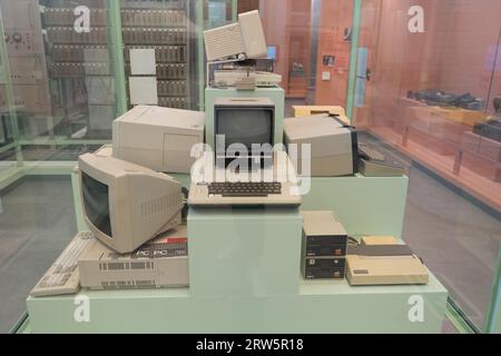 APPLE first computer. Old display, keyboard and Poland, Warsaw - July 28, 2023. Stock Photo