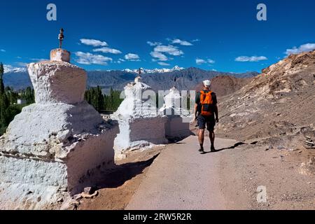 Blick auf die Stok Range von Shanti Stupa, Leh, Ladakh, Indien Stockfoto