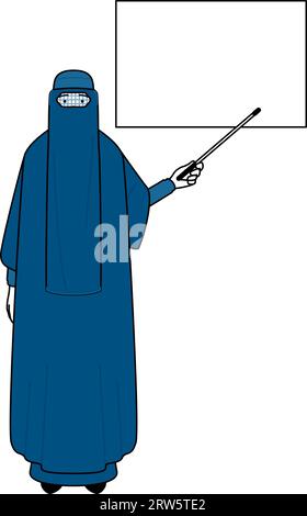 Muslimische Frau in Burka, die auf ein Whiteboard mit einem Indikatorstab zeigt, Vektor-Illustration Stock Vektor