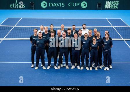 Hasselt, Belgien. September 2023. Die Abbildung zeigt die Pose des Schiedsrichters für den Fotografen der Davis Cup World Group, das erste Rundentreffen zwischen Belgien und Usbekistan, Sonntag, 17. September 2023, in Hasselt. BELGA FOTO JASPER JACOBS Credit: Belga News Agency/Alamy Live News Stockfoto