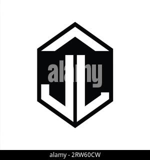 JL Letter Logo Monogramm einfache sechseckige Schildform isolierte Designvorlage Stockfoto