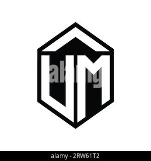 UM Letter Logo Monogramm einfache sechseckige Abschirmung Form isolierte Design-Vorlage Stockfoto