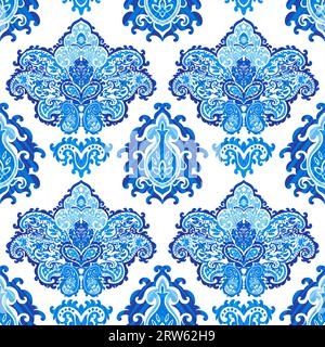 Blühende Blumen und Blätter, Laub und Vintage Botanik Dekoration. Retro-Design von Pflanzen- und Botanikwirbeln und Zweigen. Nahtloses Muster, Tapete PR Stock Vektor