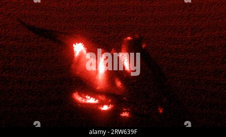 3D-Flüssigkeit bewegt sich chaotisch im Raum. Bewegung. Die Kurve der lebenden Flüssigkeit bewegt sich im Raum. Die 3D-Linie leuchtet und bewegt sich wie ein lebendes Objekt. Stockfoto