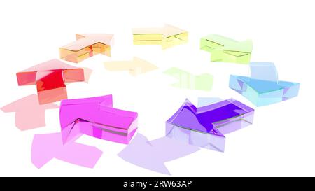 Bunte Pfeile, die in verschiedene Richtungen zeigen dieses Bild könnte für Vielfalt, kreative Auswahl oder Chaos 3D-Rendering stehen Stockfoto