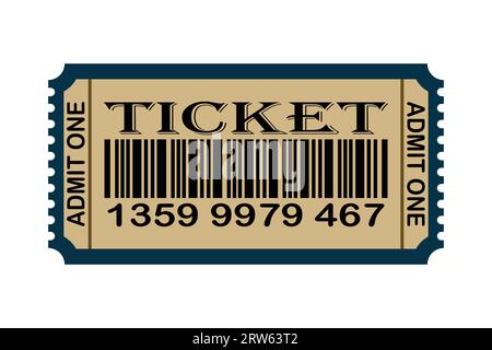 Vektor-Illustration eines Tickets mit einem Barcode auf weißem Hintergrund. Gut für Kino, Theater, Konzert, Performance, Party, Veranstaltung, Festival Stock Vektor