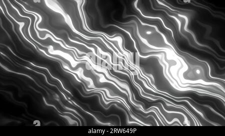 Leuchtende gekrümmte Linien blinken im elektrischen Strom. Bewegung. Neonkurven blinken auf schwarzem Hintergrund. Blinkendes Plasmamuster mit gekrümmten Neonlinien Stockfoto