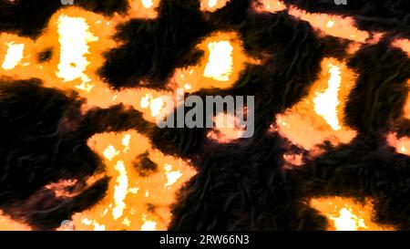 Leuchtende Flüssigkeitsflecken bewegen sich auf der Oberfläche. Bewegung. Helle Spots mit Lichtabstrahlung bewegen sich auf schwarzem Hintergrund. Thermisches oder leichtes Plasma bewegt sich in Flecken Stockfoto