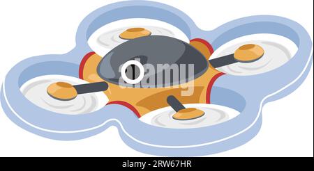 Drohne oder Flugzeug mit Flügeln und Kamera zum Filmen und Fotografieren. Isolierte unbemannte Luftfahrzeuge zur Überwachung und Spionage. Automatisiert und Stock Vektor