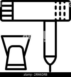 Haarfön-Symbol, Haarfön mit Druckluft, Gerät benutzen, dünnes Netzsymbol. Vektorillustration auf weißem Hintergrund. Stock Vektor